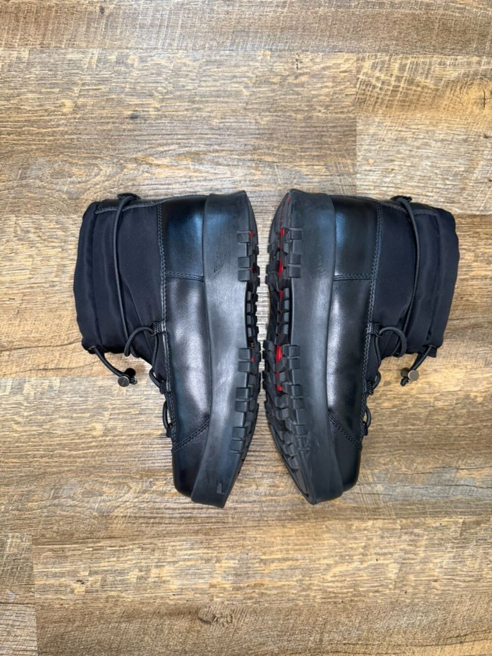 Prada Linea Rossa Drawstring Leather Hiking / Winter Boot Black (Nero) - Picture 6 of 12